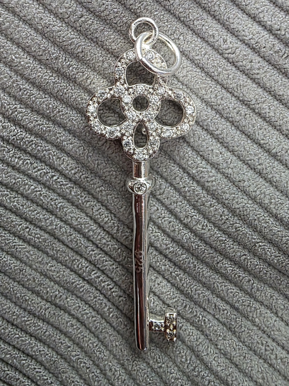 Crystal-Accented Silver Key Pendant Necklace Charm - Sparkling Silver